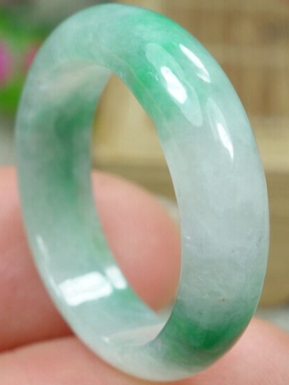 Certified Green Burma 100% Natural A jadeite Jade Ring 戒指 指环 USA.7.7#